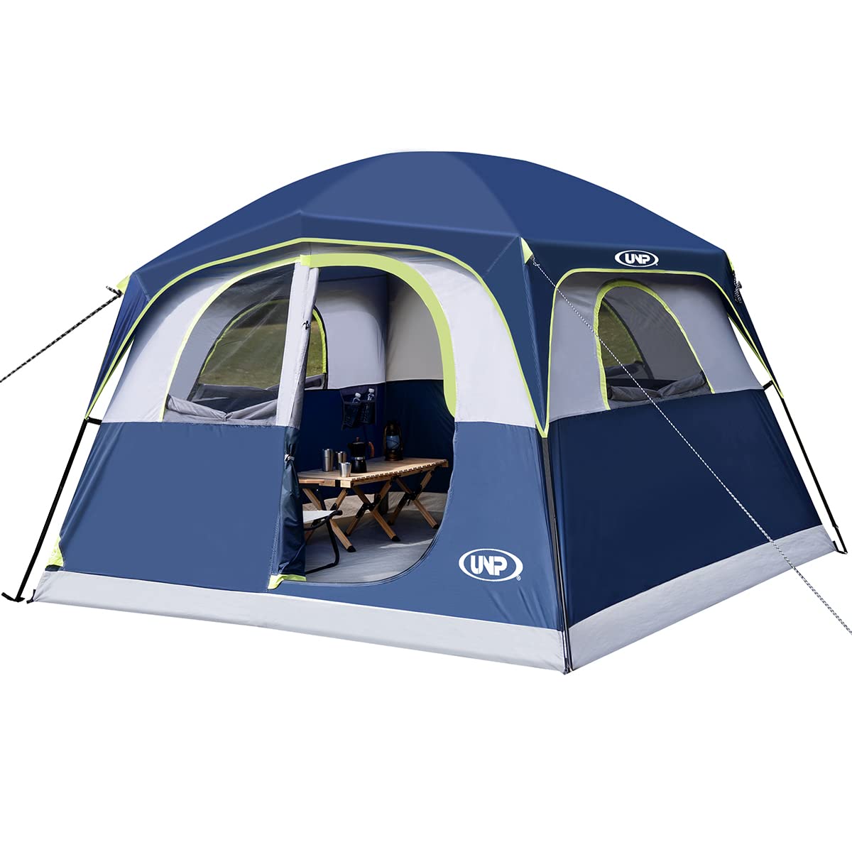 UNP Tents 6 Person Waterproof Windproof Easy Setup,Double Layer Family Camping Tent with 1 Mesh Door & 5 Large Mesh Windows -10'X9'X78in(H) (Dark Blue)