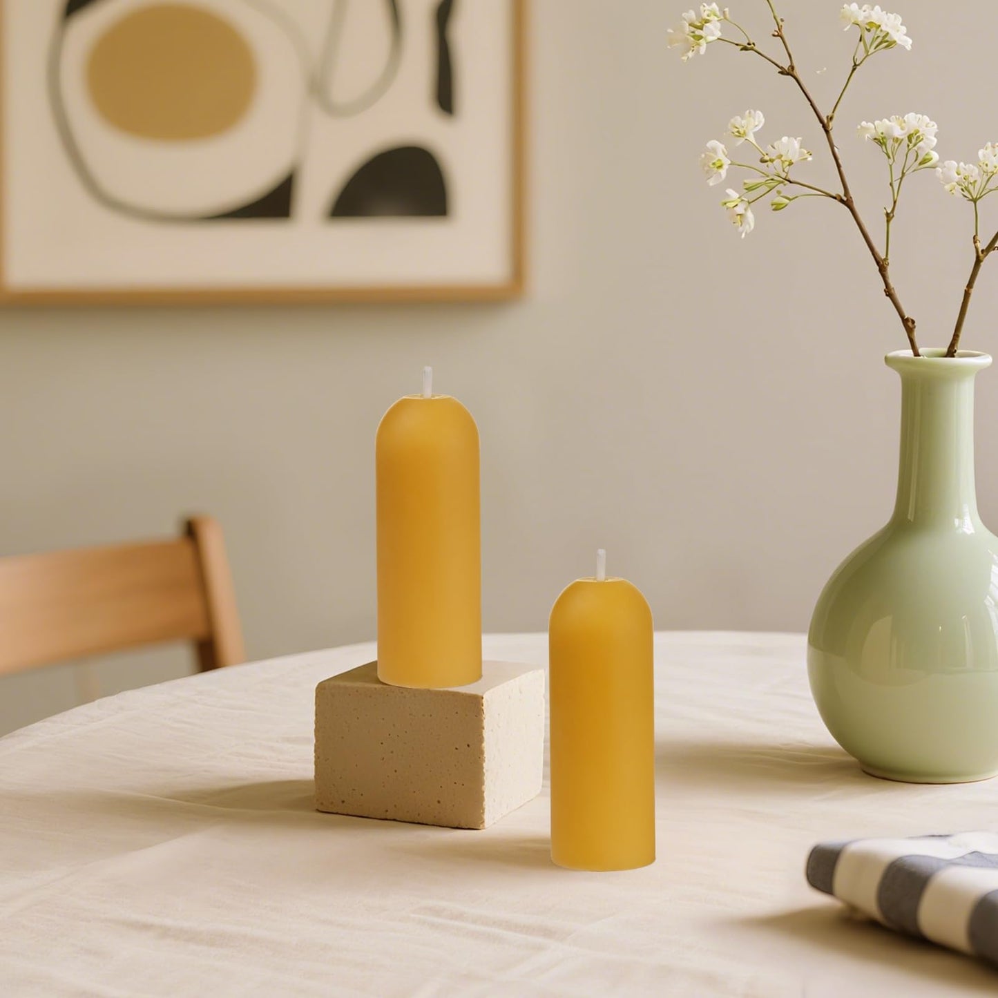 AGLARY Small Pillar Candles 4-Pack - 10-Hour Long Burning 100% Natural Beeswax Candles, Perfect for Everyday Use, Home & Travel, Power Outages,Classic Pillar Style (3.5"x1.3")