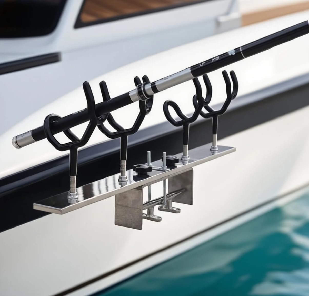 Tebaisea 4-Head Rod Holders, Adjustable Rod Holders for Boats, Yachts, Which can be Fixed to The Deck Cleat (Cleat Not Included) by Means of U-Bolts.