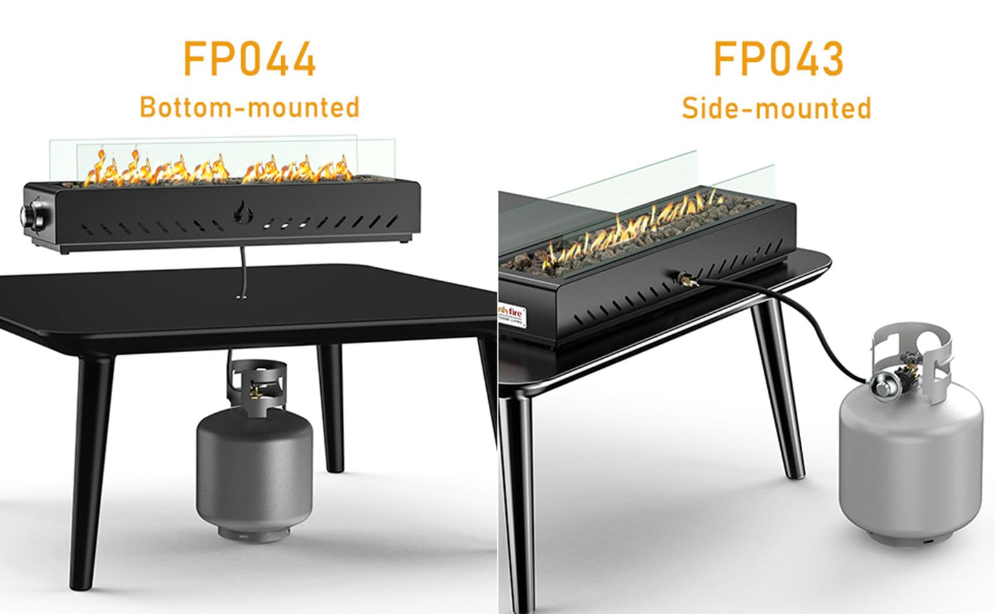 28" Tabletop Propane Gas Fire Pit Bottom-Mounted for Table with Umbrella Hole, Portable Smokeless Firepit with Glass Wind Guard for Outdoor Patio Backyard Porch Camping Tailgating RV, 40000BTU, FP044