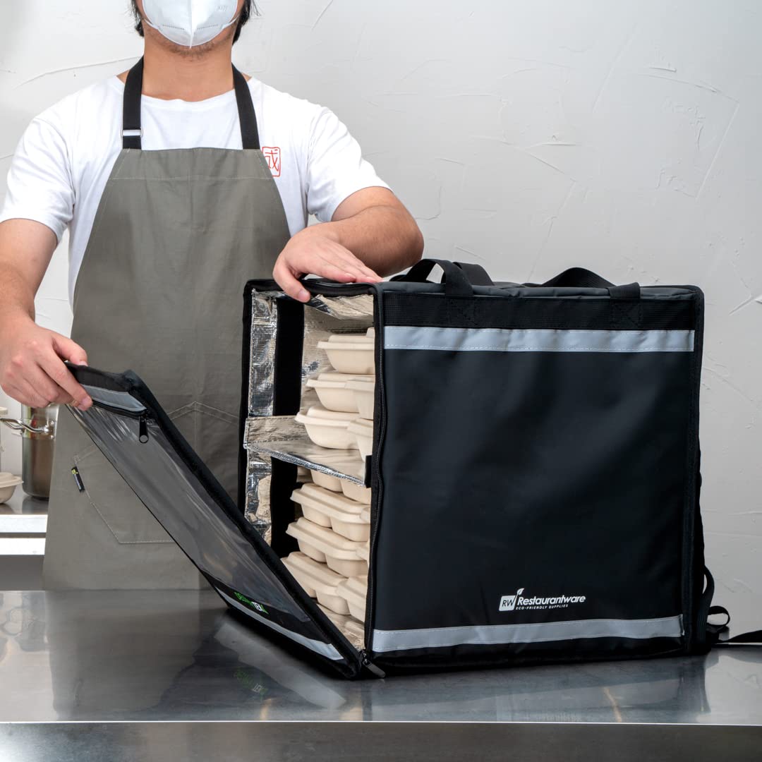 Restaurantware-Delivery Tek 17.7 Inch Food Delivery Bag, 1 Insulated Food Backpack - With Removable Insert, Waterproof, Black Plastic Courier Bag, For Catering, Restaurants, Or Camping