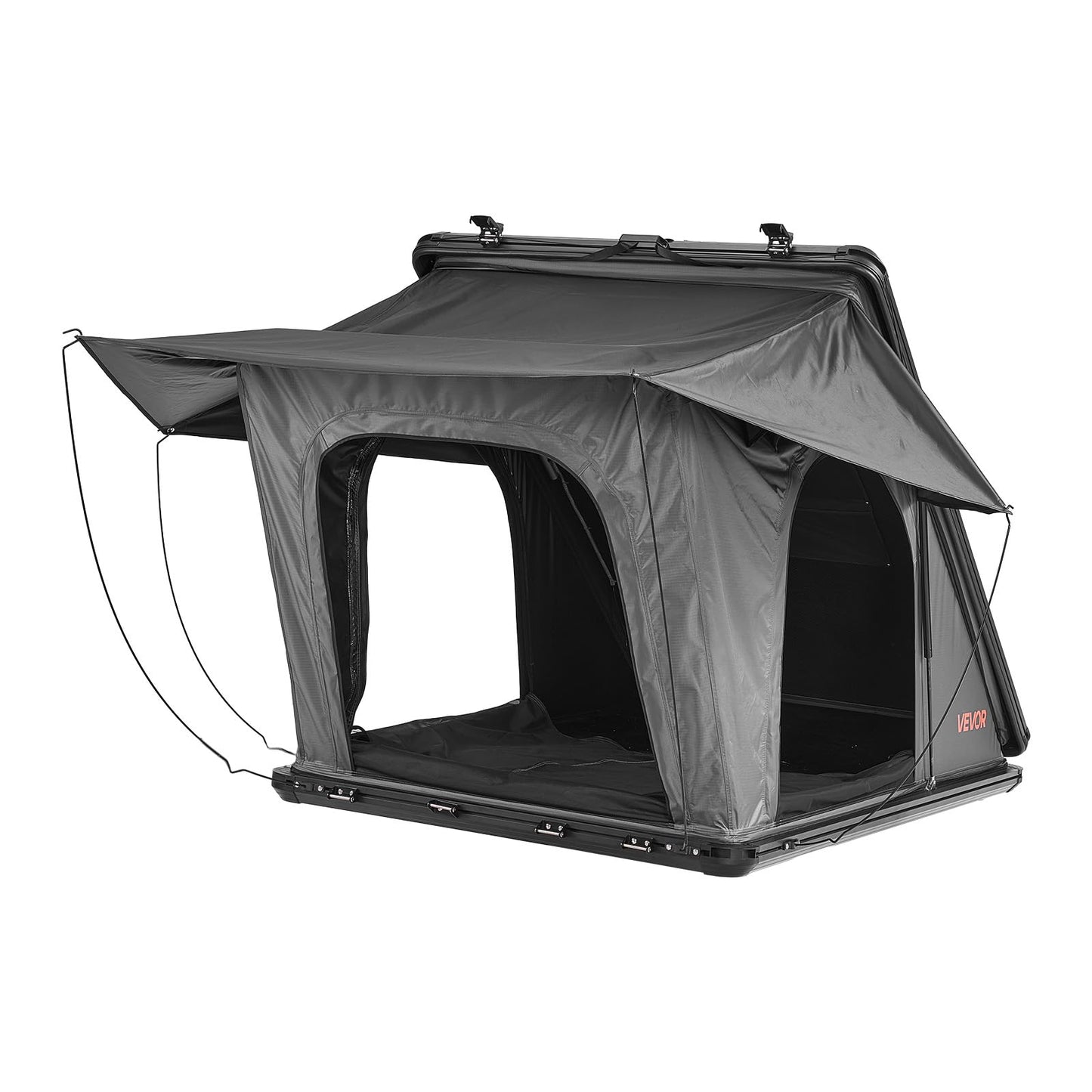 VEVOR Rooftop Tent Hard Shell, 2-3 Person Aluminum Roof Top Tent Hardshell with Tri-Color LED Light, Thick Mattress & 1 Window, Waterproof Windproof Overland Camping Car Roof Rack for Jeep SUV Pickup