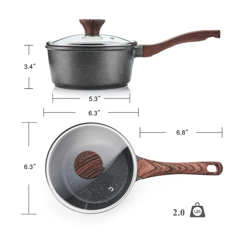 SENSARTE Saucepan Nonstick with Lid 1.5 Quarts Granite Coating Sauce Pot Small Kitchen Cooking Pot, Induction Comptable, Free of Intentionally Added PFOA
