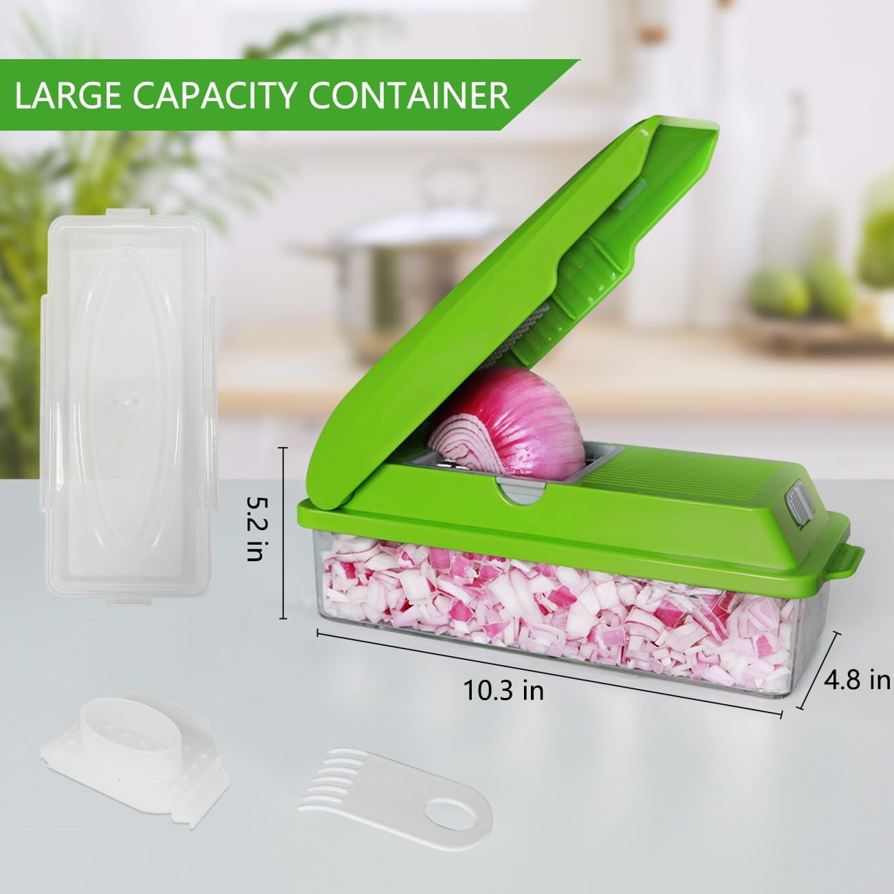 LHS Professional Vegetable Chopper - 5-in-1 Food Slicer and Dicer with Storage Containers | Green