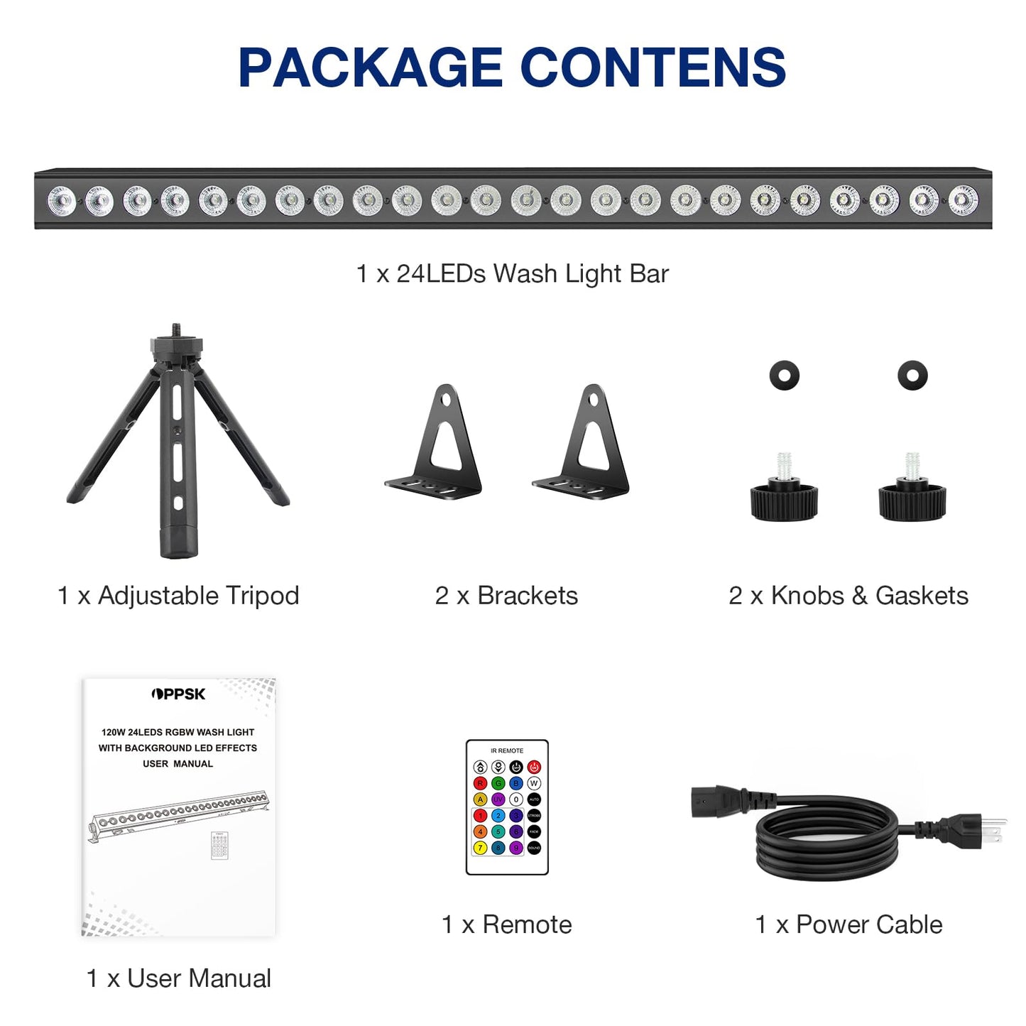 OPPSK Stage Wash Light Bar for DJs: 120W RGBW Wall Wash Lights with RGB Background LEDs - APP IR Remote & DMX Control - Sound Activated Lighting - Easy Setup with Tripod for Wedding Party Church Band