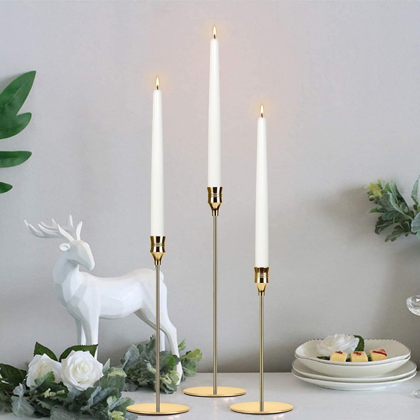 12Pack 10inch White Taper Candles- Dripless, Smokeless and Unscented candle-Long burning 8-9 Hours for home décor, Candlesticks, Dinner Table, Halloween,Vigil, Advent, Christmas, Thanksgiving, Kwanzaa