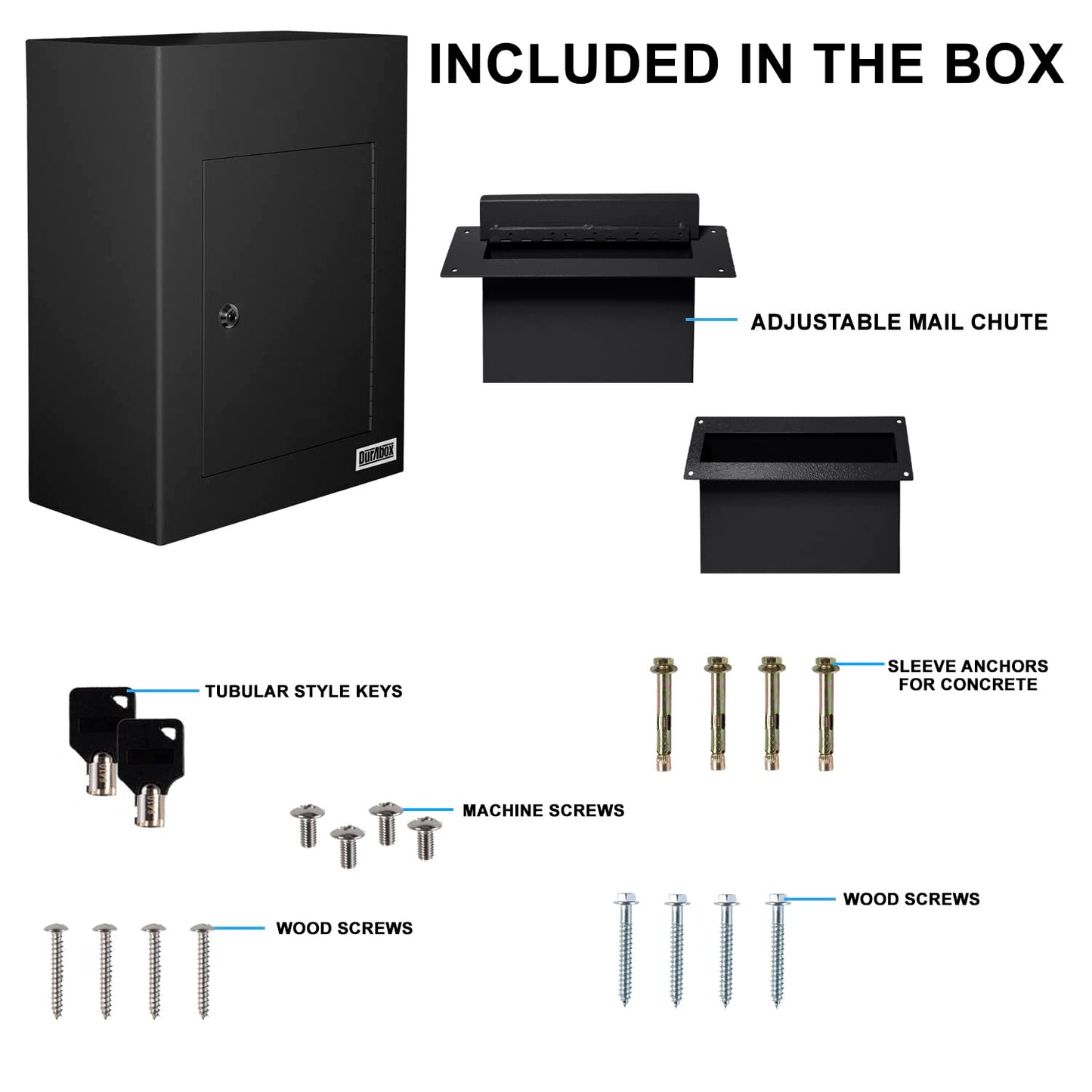 Durabox Through-The-Wall Drop Box Deposit Safe 17 x 13 x 7 - Heavy Duty Steel Mailbox with Lock for Receiving Mail, Checks, Letters, Cash and More for Home, Office and Commercial Use (D700) (Black)