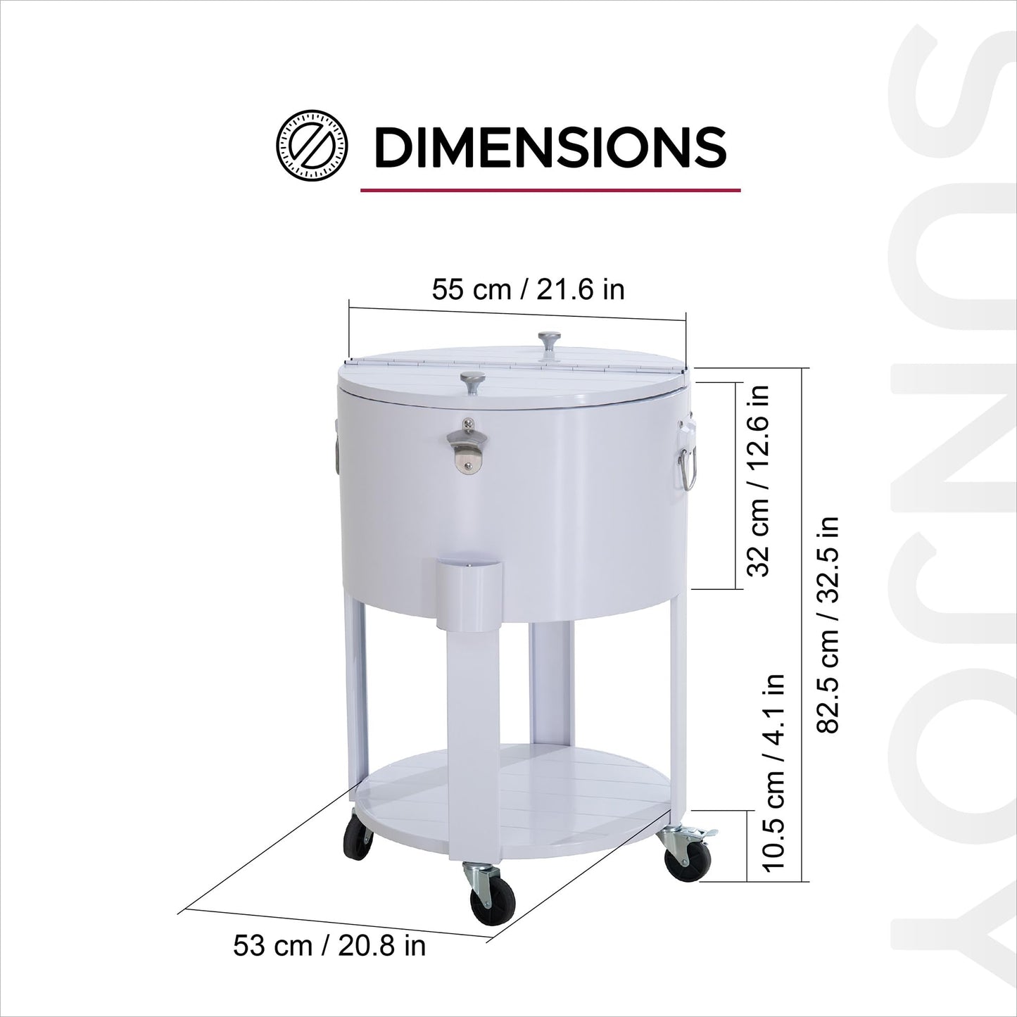 SUNJOY 60 Quart Rooling Ice Chest Cooler Cart, Portable Patio Party Bar Drink Cooler Cart, Beverage Bar with Bottle Opener and Shelf, White
