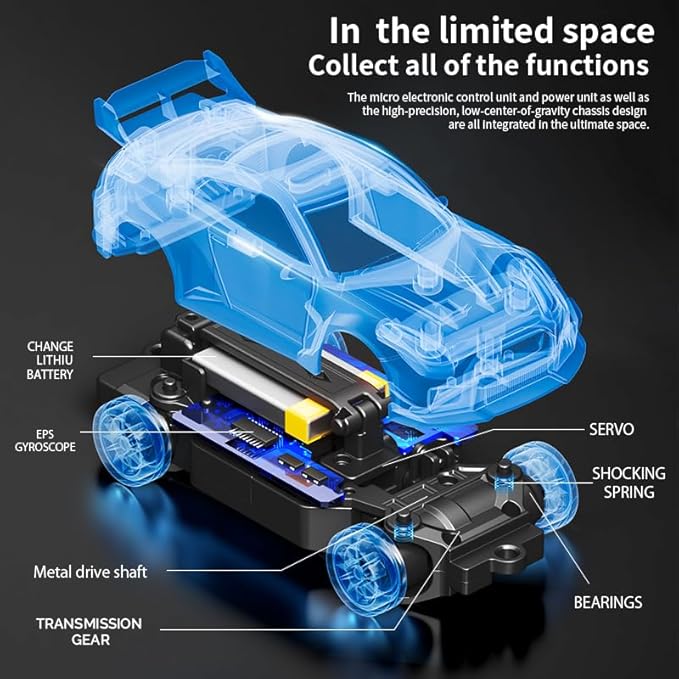 1:43 RC Drift Car D43-01 - 2.4G Full Proportional 4WD Alloy 20KM/H High Speed RC Racing Car with Gyro Silent Bearings Adjustable Speed & Lighting(Q6/Magenta/D43-01)