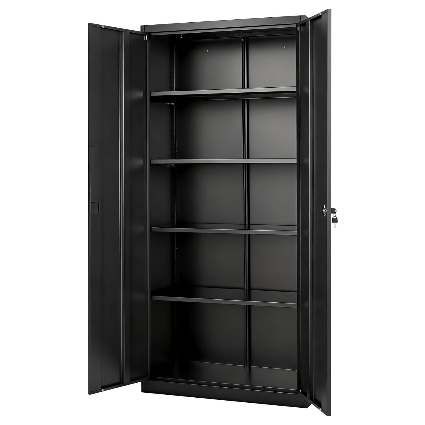 VEVOR Metal Storage Cabinet, Lockable Steel Garage Cabinet with Magnetic Doors and Adjustable Shelves, 2 Keys, 5-Tiers Tall Tool Locker for Home, Office, School, Pantry, Warehouse, Laundry, Black