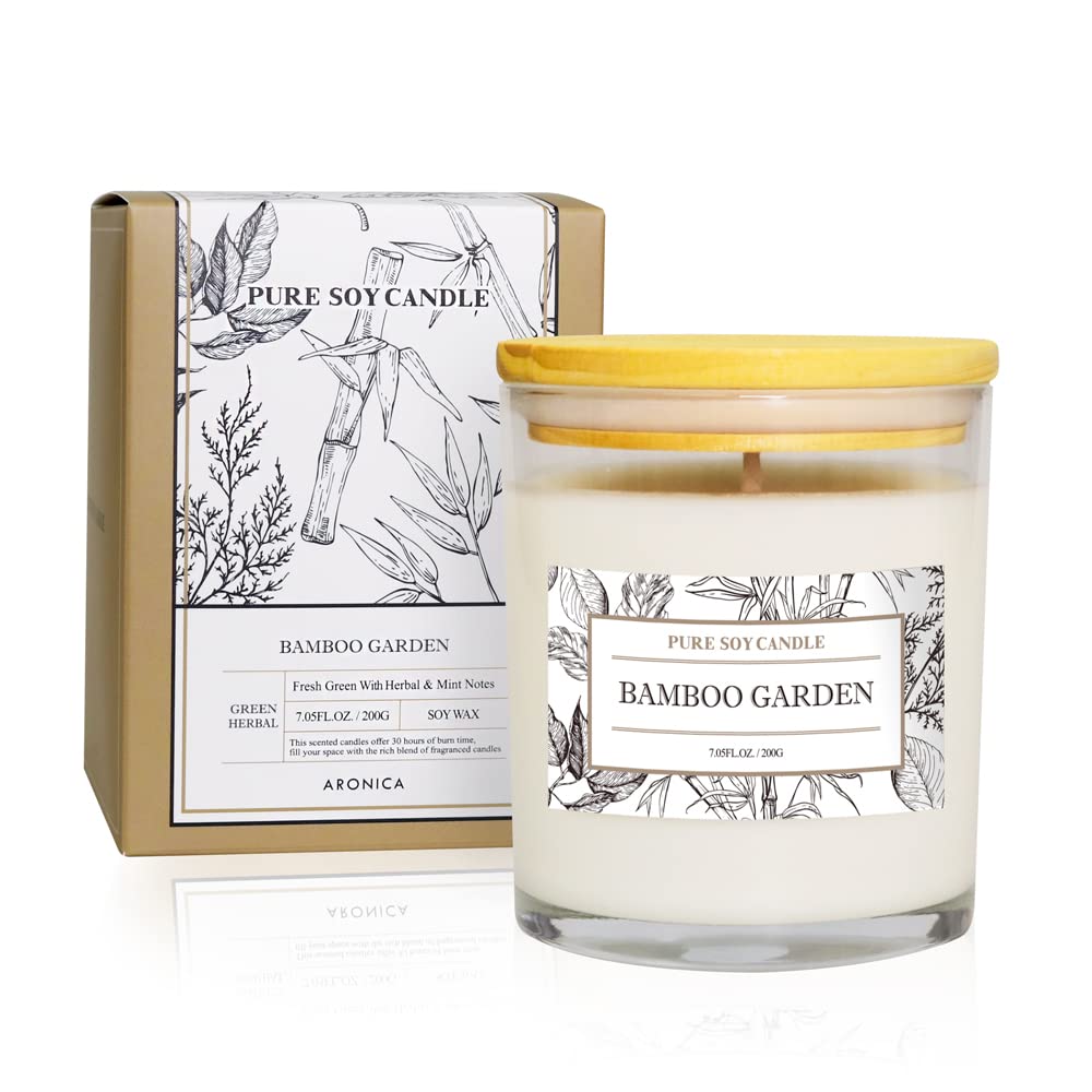 Aronica High End Hostess Gifts for Woman, Bamboo Jasmine Candle, Soy Candles for Home Scented, Non Toxic New Home Candle, Natural Summer Candles
