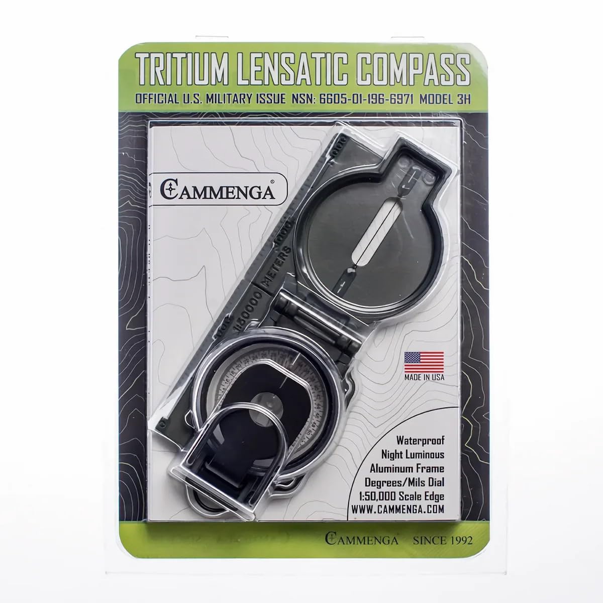 Cammenga Official US Military Tritium Lensatic Compass, Olive Drab Accurate Waterproof Hand Held Compasses with Pouch for Hiking Camping Navigation Survival Backpacking Orienteering