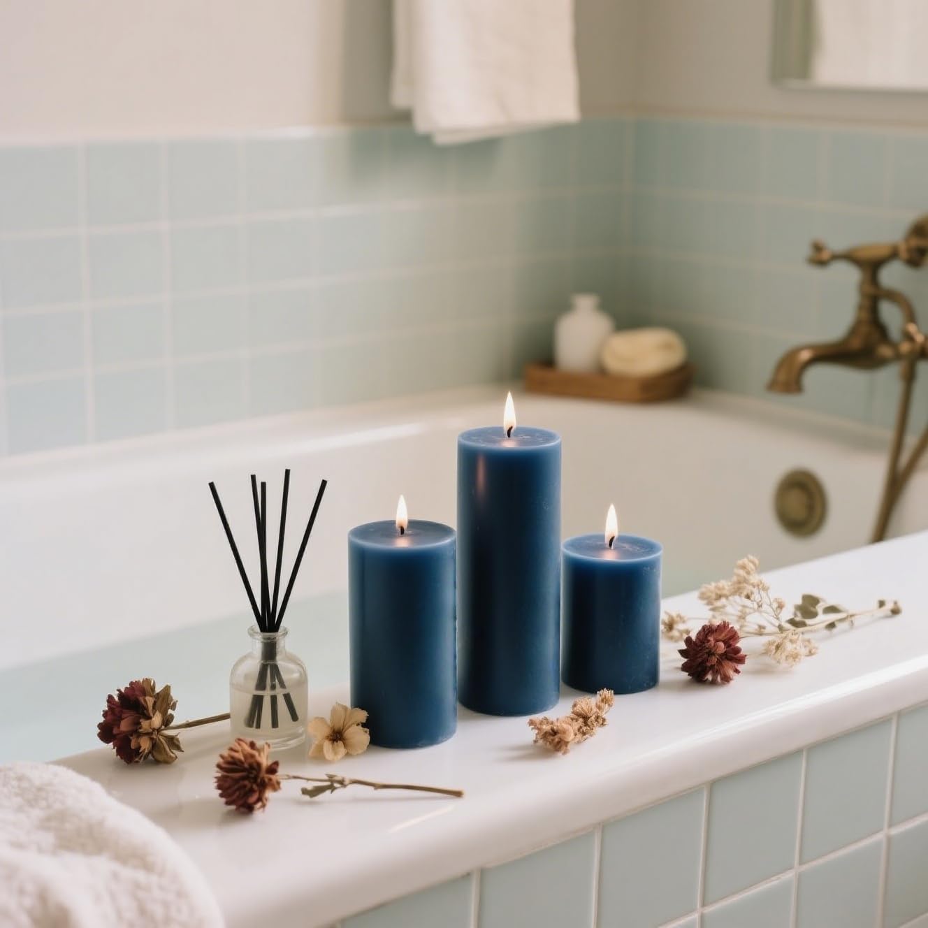 4 Pack Navy-Blue Pillar Candles, 2x4 Inch, Long-Lasting, Dripless and Smokeless Unscented Candles, Ideal for Home Décor, Parties Weddings and Relaxation