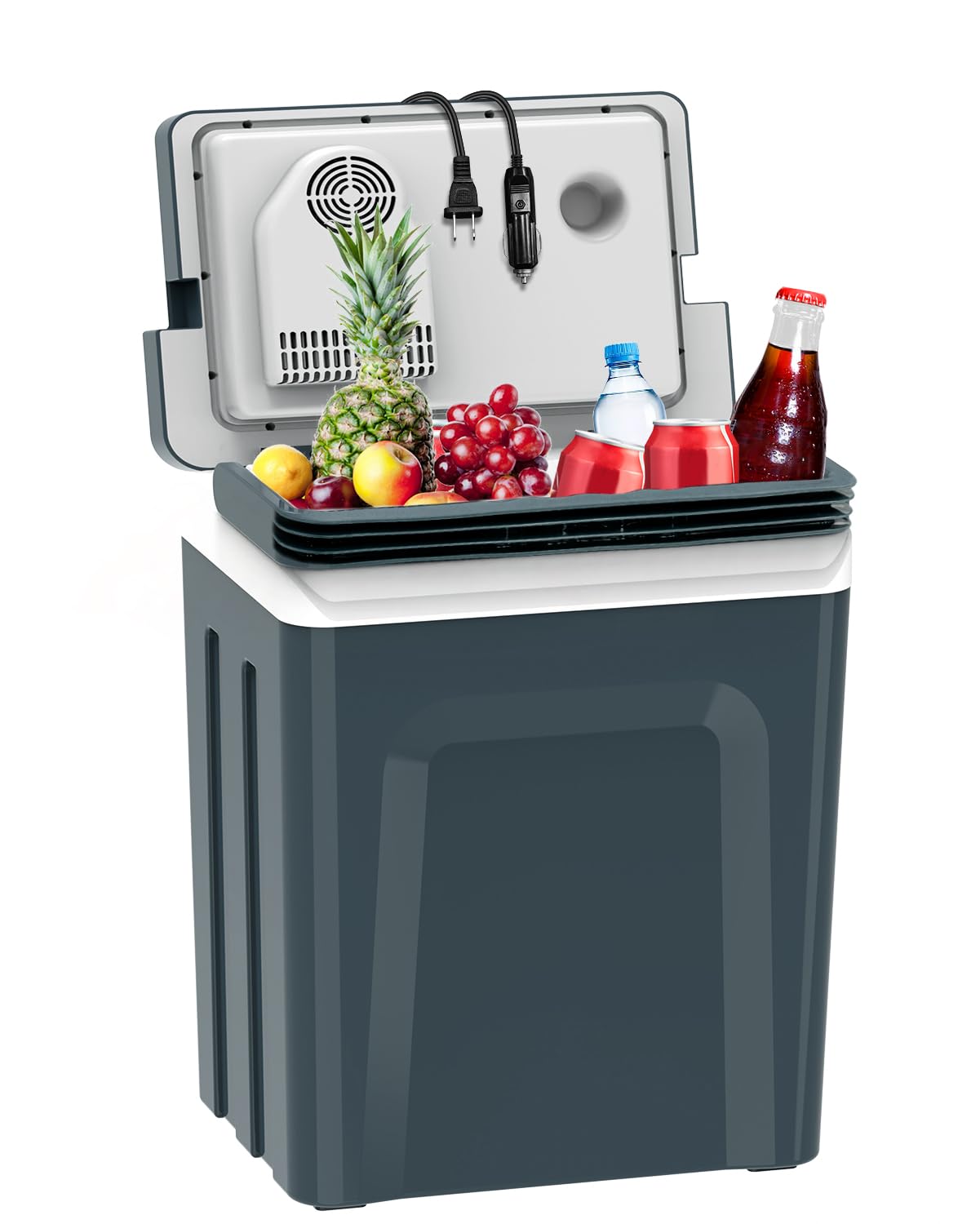 SubSun 27 Quart Electric Cooler and Warmer with Handle, 25L Portable Thermoelectric Fridge for Vehicles & Trucks, 12 Volt Car Fridge Cooler with 12V DC & 110 AC for Camping, Travel & Picnics, Grey