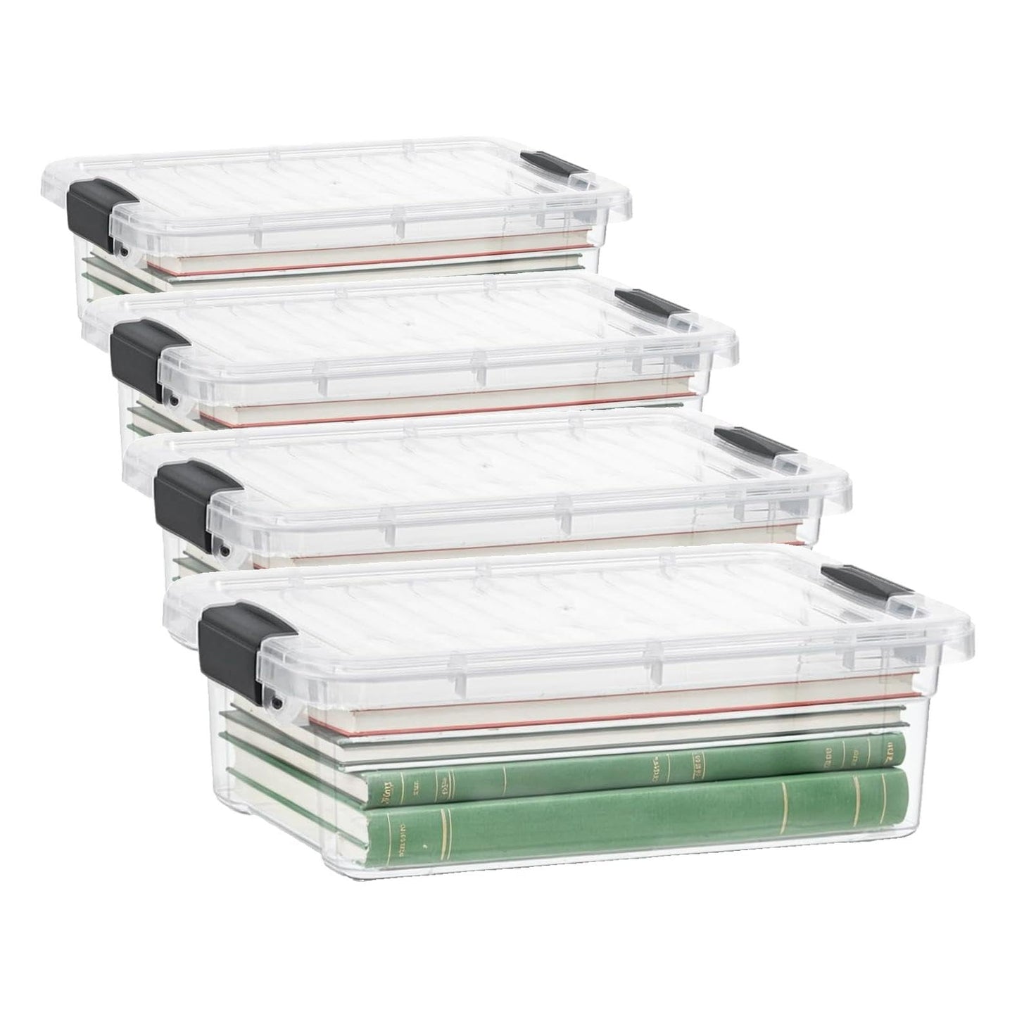 Superio 6.25 Quart Clear Plastic Storage Bin with Lid, Non-Toxic, BPA Free, Odor Free, Organizer Storage Box, Stackable Plastic Tote for Home, Garage, School, and Office (Pack of 4)