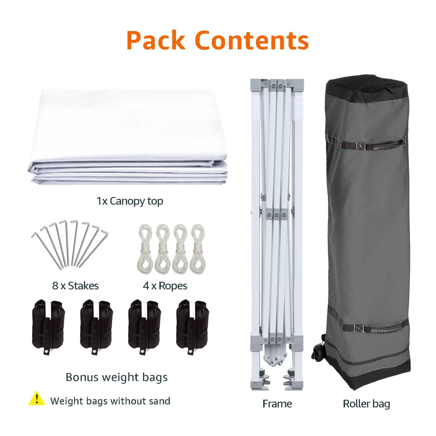 Amazon Basics Outdoor Pop Up 10 x 10 Canopy Tent for Events, Portable with Easy Setup, Sun Shelter, Includes Wheeled Carry Bag, 8 Pegs, 4 Ropes, 4 Weighted Bags, White
