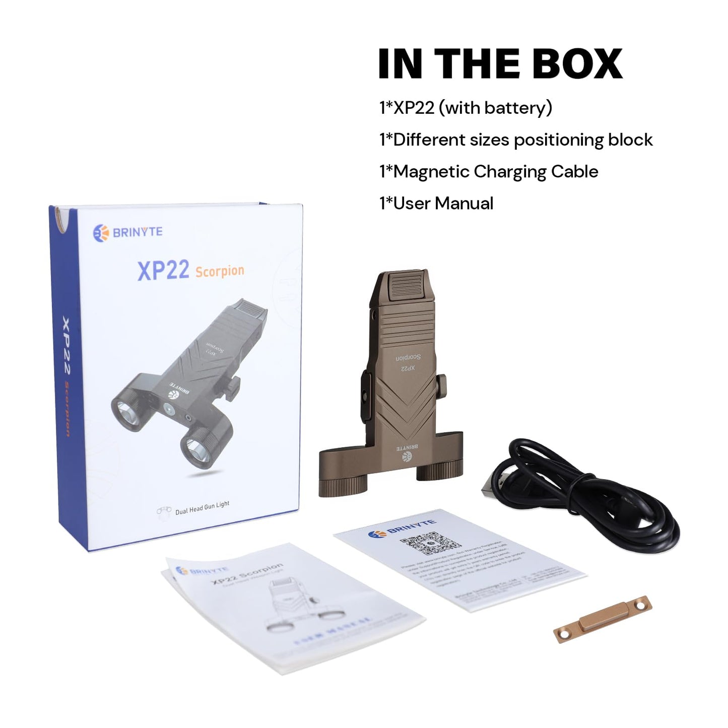 Brinyte XP22 Dual-Head 1300 Lumens Tactical Flashlight, Magnetic Rechargeable Low Profile Compact Picatinny Flashlight with Strobe, for Outdoor Picatinny Rail, Desert Tan
