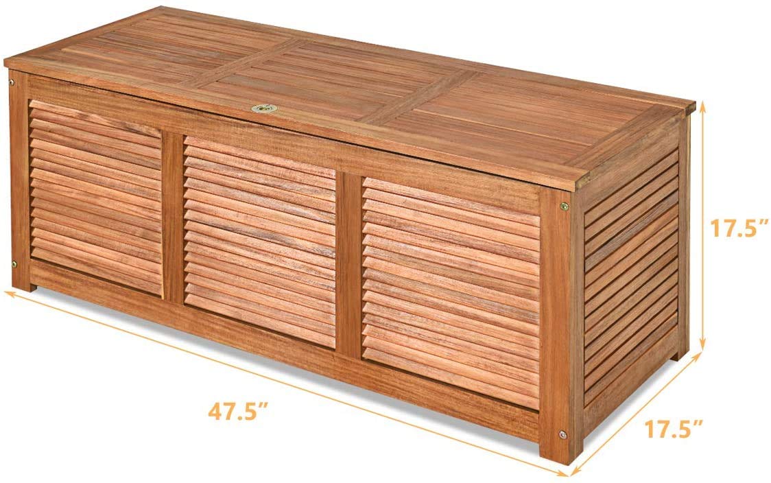LDAILY Moccha Garden Backyard Storage Bench, Large Acacia Wood Deck Box, Outdoor Storage Container for Patio Furniture Cushions and Gardening Tools