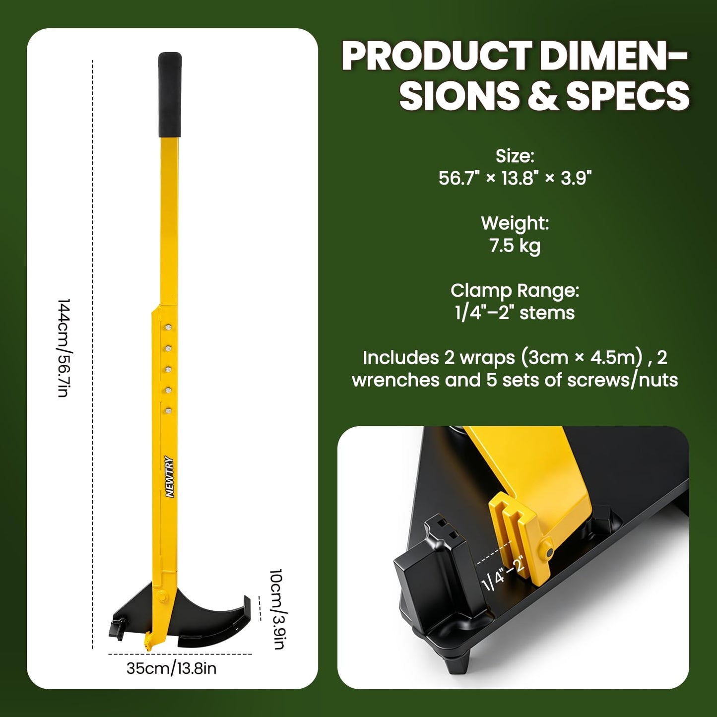 NEWTRY Large Size Sapling Puller, Heavy Duty Tree Root Puller Tool for 1/4"–2" Roots, with Wraps for Easy Pulling