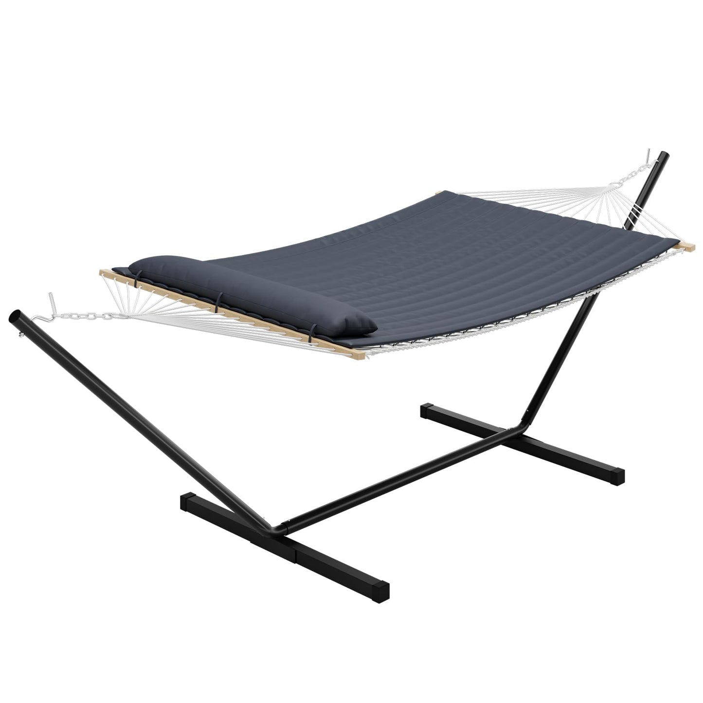 Garvee 2 Person Portable Double Hammock for Outdoor with Pillow, Heavy Duty Portable Hammock with Adjustable Steel Stand for Patio, Garden, Beach, Backyard