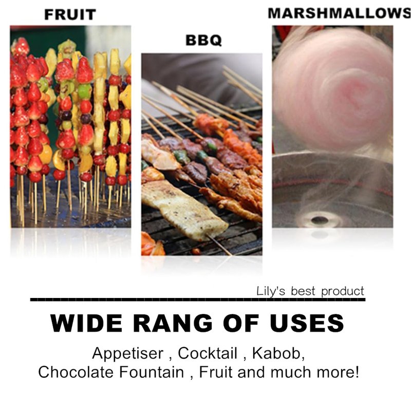 6" Natural Bamboo Skewers for BBQ,Appetiser,Fruit,Cocktail,Kabob,Chocolate Fountain,Grilling,Barbecue,Kitchen,Crafting and Party. Φ=4mm, More Size Choices 8"/10"/12"/14"/16"/17.5"/30"/36"(500 PCS)