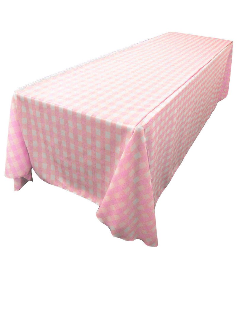 LA Linen TCcheck90x132-PinkK37 Polyester Gingham Checkered Rectangular Tablecloth, White & Pink - 90 x 132 in.