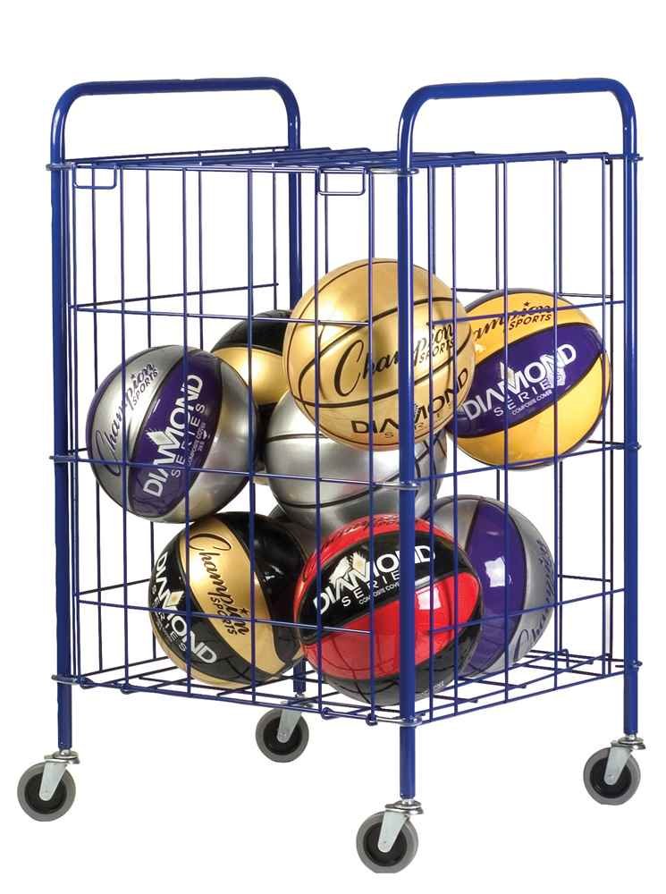 Champion Sports Portable Ball Cart with Lockable Hinge Cover - Sports Equipment Storage Locker with Caster Wheels - Ball Organizer Holds 24 Sports Balls, Mobile Locking Ball Cage (Half Size)