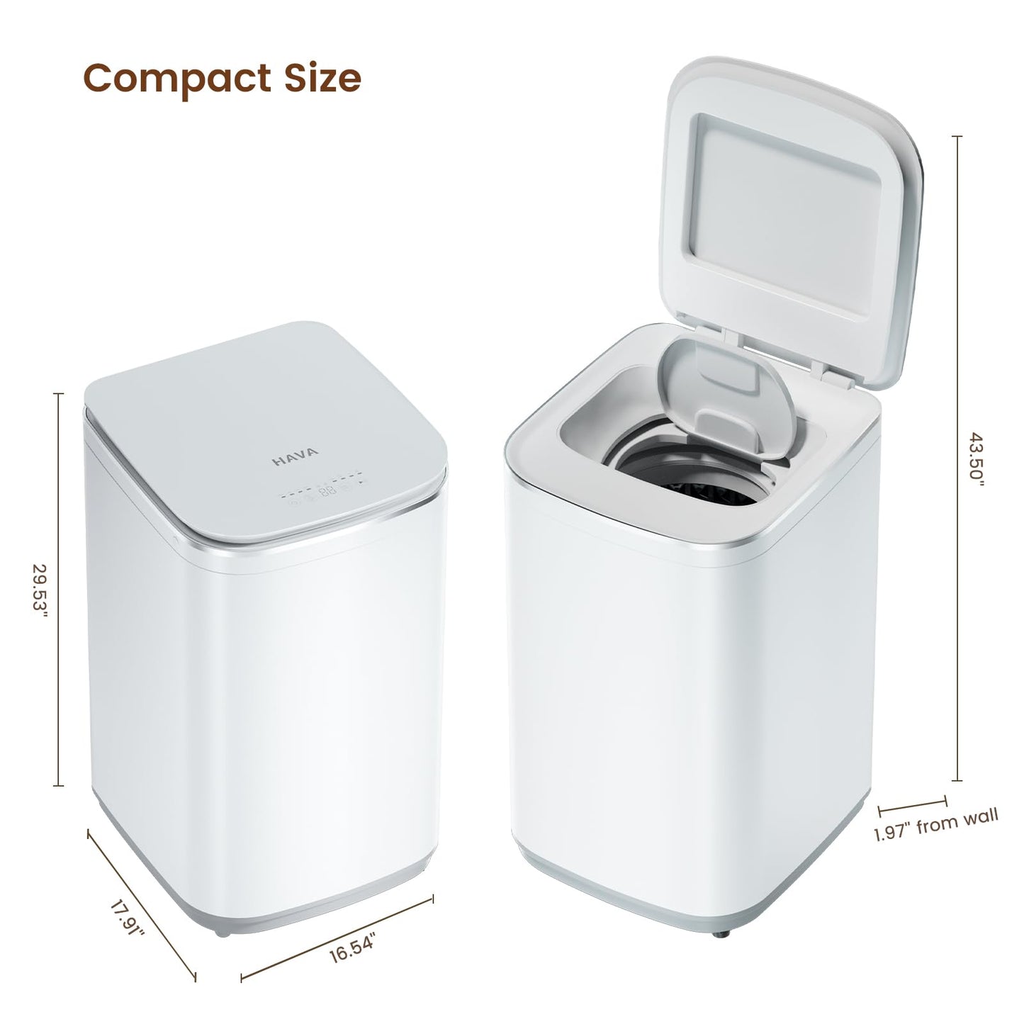 HAVA Portable Washing Machine, 0.8 Cu. Ft. Capacity Mini Washer & Spin Dryer, Fully Automatic with 8 Wash Programs, Hot Wash Options & Upward Drainage, Space Saving for Apartments, Dorms, and RVs