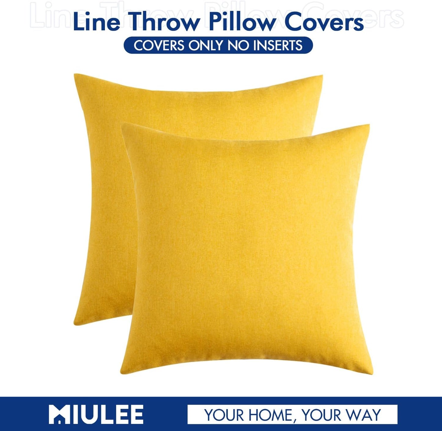 MIULEE Decorative Outdoor Throw Pillow Covers - Waterproof Faux Linen Cushion Cases | 16x16 Inch Mustard Yellow (Pack of 2)