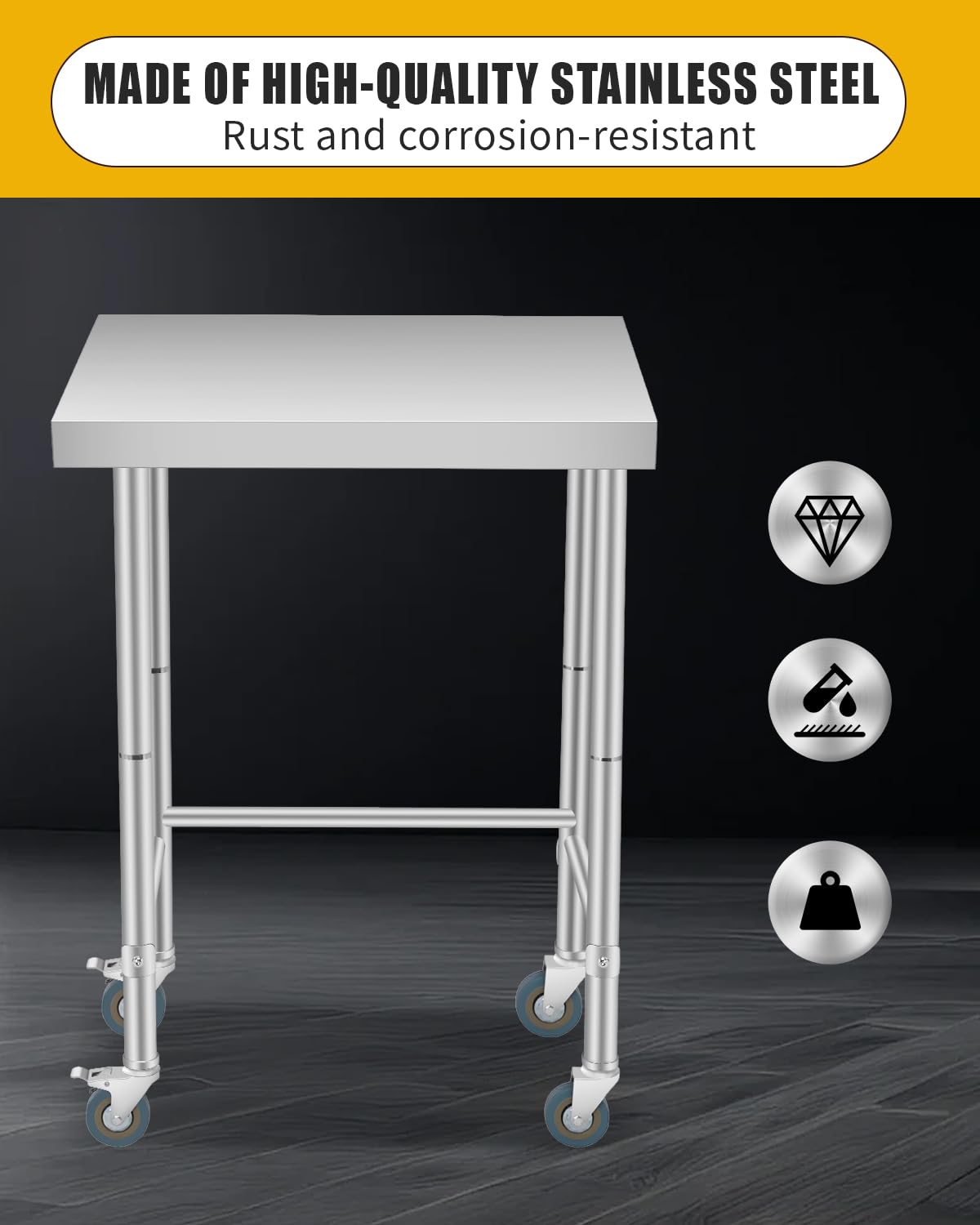 GarveeTech Stainless Steel Table 18x32 in with Wheels, Stainless Steel Kitchen Prep Table, Commercial Utility Work Table