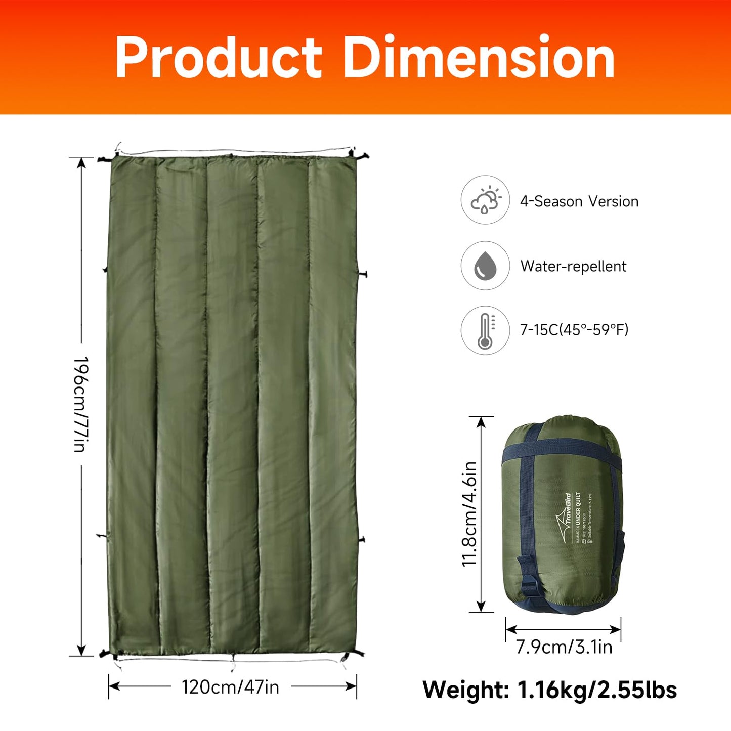 11Ft All-in-one Hammock Tent with Underquilt, Warm Insulation Ultralight 4 Season Under Quilt for Hammocks, Portable for Hiking, Backpacking