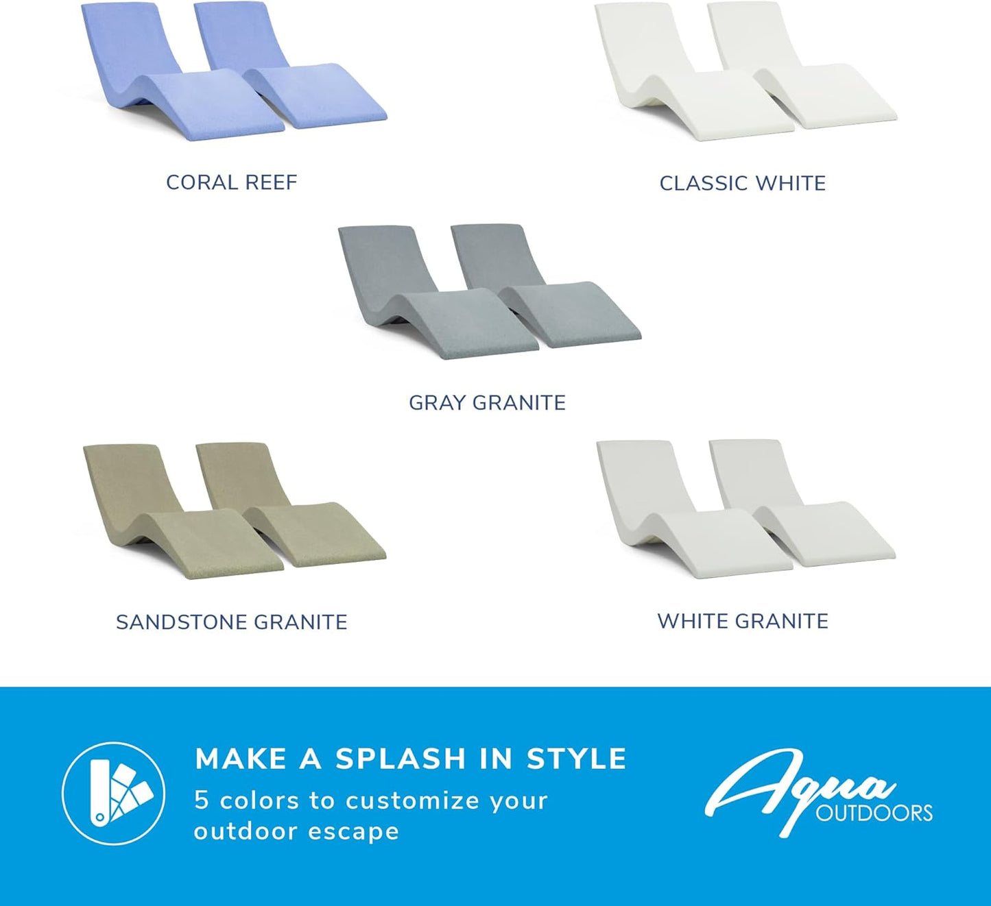 Aqua Outdoors Pool Chaise Lounge Chairs - Water-Weighted Lounger for Ledge & Shelf, Set of 2 in Classic White