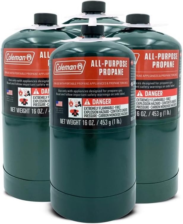 Propane Fuel Cylinders - 4 Pack of 16 Oz Tanks for Camping and Outdoor Grilling