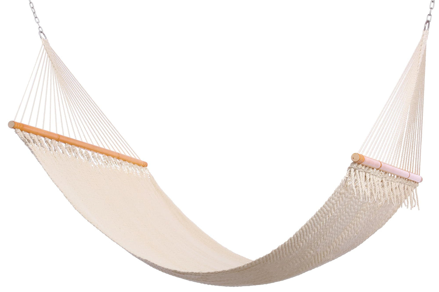 SANIWERKE® Double Caribbean Hammock 79" x 55" Woven Bed, 12 FT Long with Solid Spreader Bars, Hand Tightly Woven Rope Net, All Weather Outdoor Hammock for 2 Persons, 450 LBS Capacity, Warm Oatmeal
