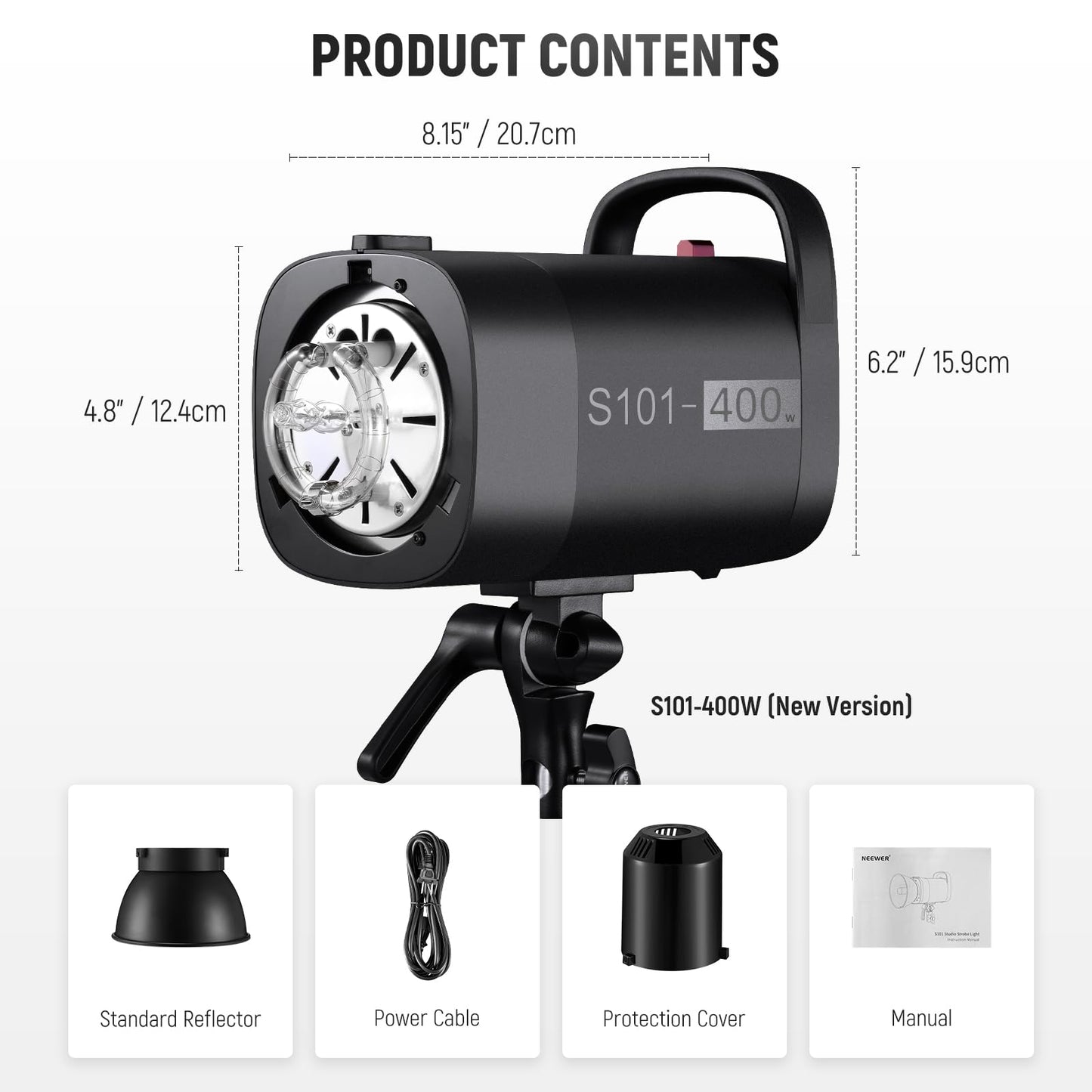 NEEWER 800Ws Studio Monolight Flash Light Kit (2 Pack), S101-400W 5600K Strobe Light with 150W Modeling Lamp/Bowens Mount/Softbox/Stand/Reflector/RT-16 Trigger/Bag for Portrait Product Photography