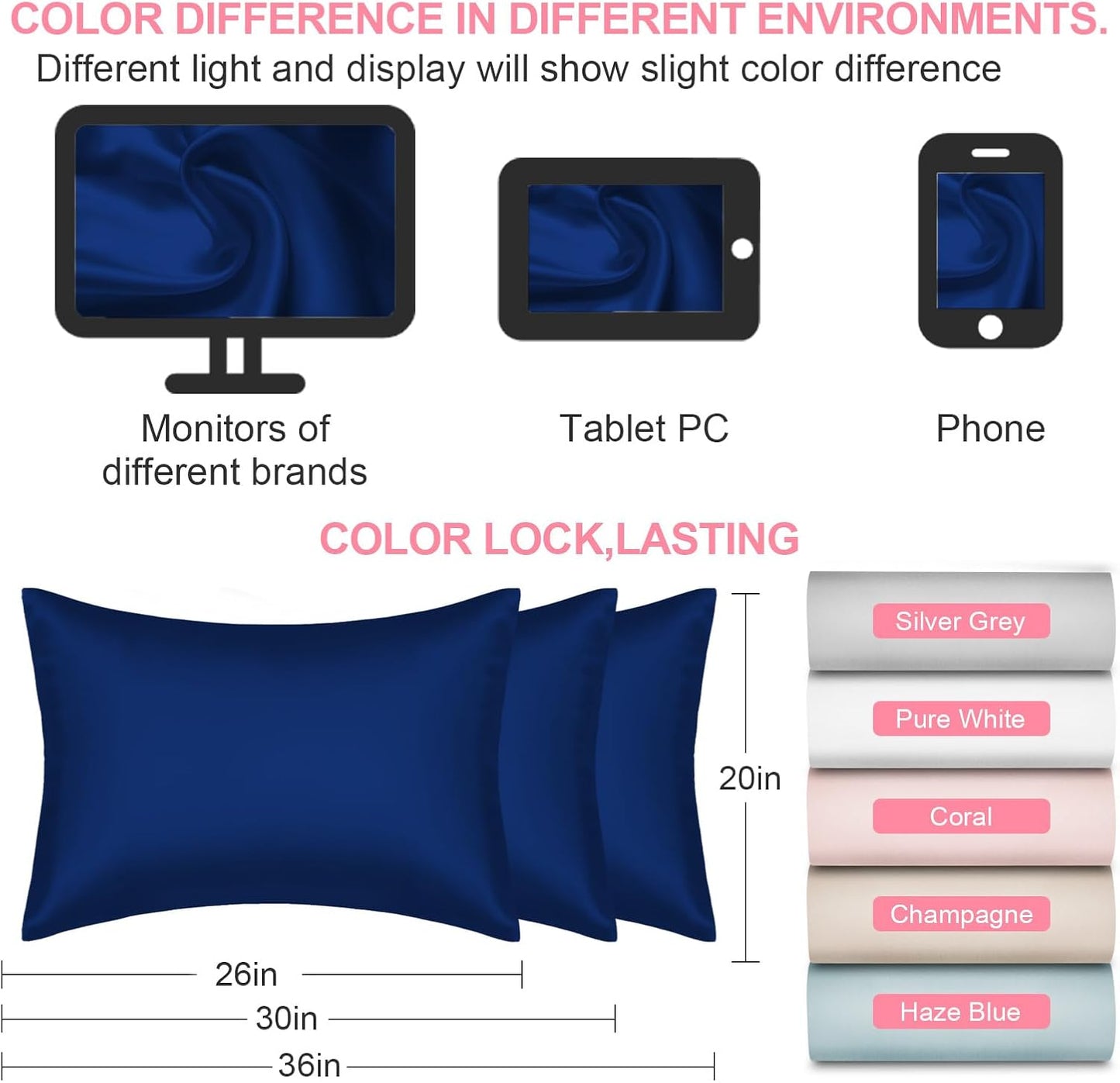 Mulberry Silk Pillowcases by Skiennix - King Size 2-Pack with Hidden Zipper | Smooth, Breathable & Cooling Royal Blue