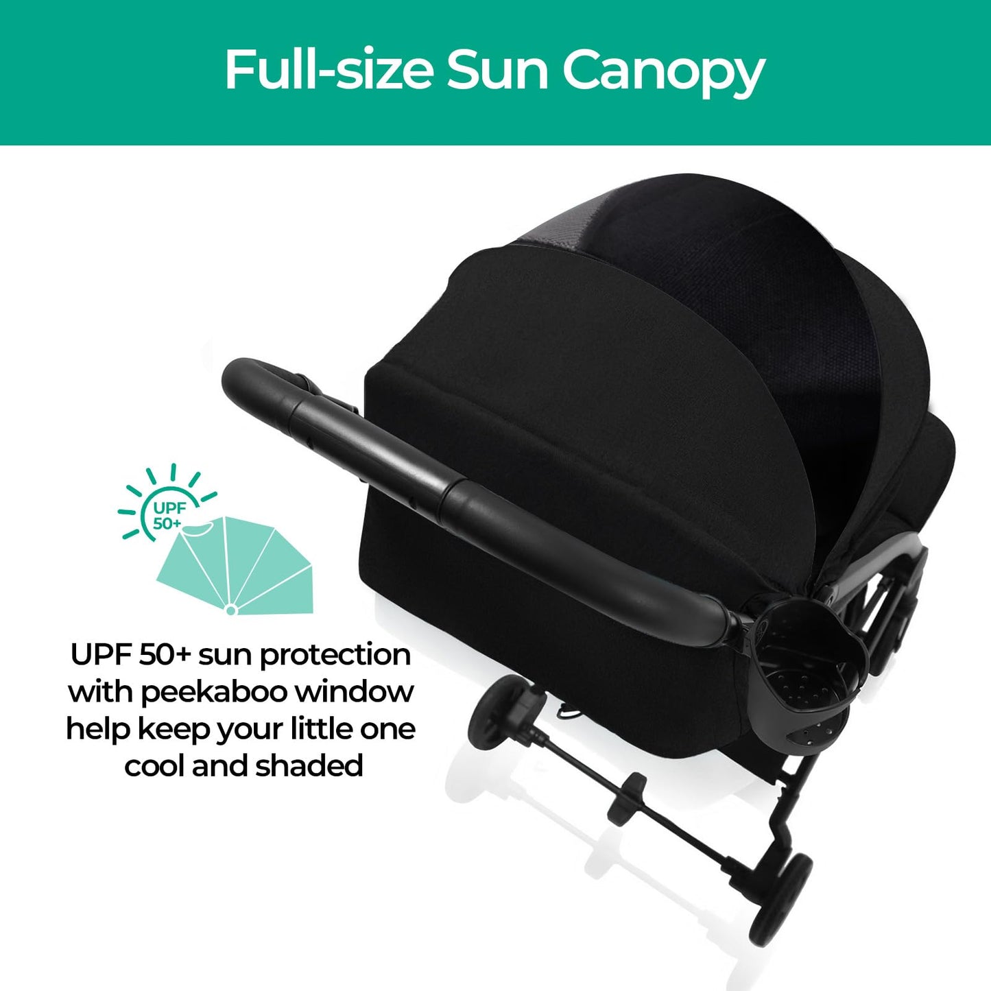 Mompush Lithe Lightweight Stroller, Compact One-Hand Fold Travel Stroller for Airplane Friendly, Reclining Seat and Large Canopy, with Rain Cover & Travel Carry Bag & Cup Holder