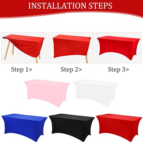JALANCY 2 Pack 6FT Spandex Table Covers Washable Wrinkle Resistant Stretch Table Cloth for Folding Table Wedding Party Birthday Banquet Bar Events(Red)