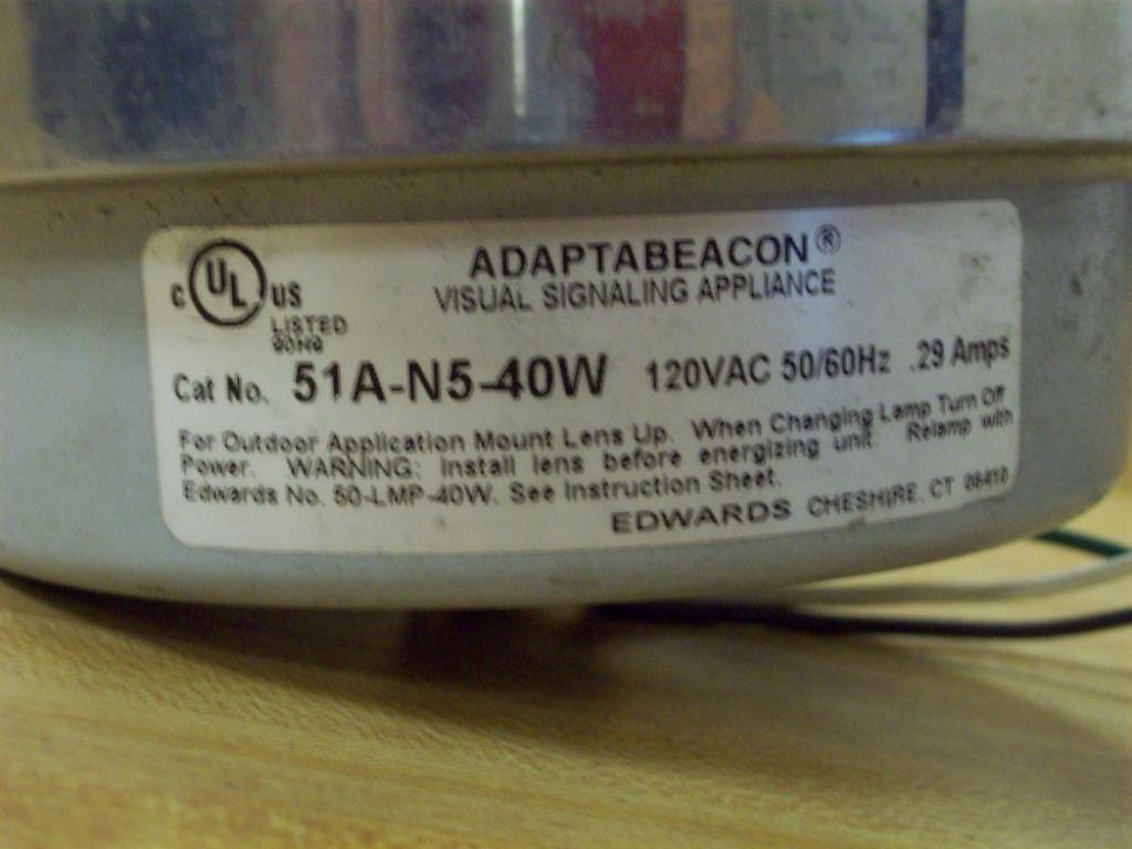 Edwards Signaling 51A-N5-40W Flashing Incandescent Beacon, Integrated Horn, 95/85 db, 120V AC, Amber, 24W, 189 Lumens