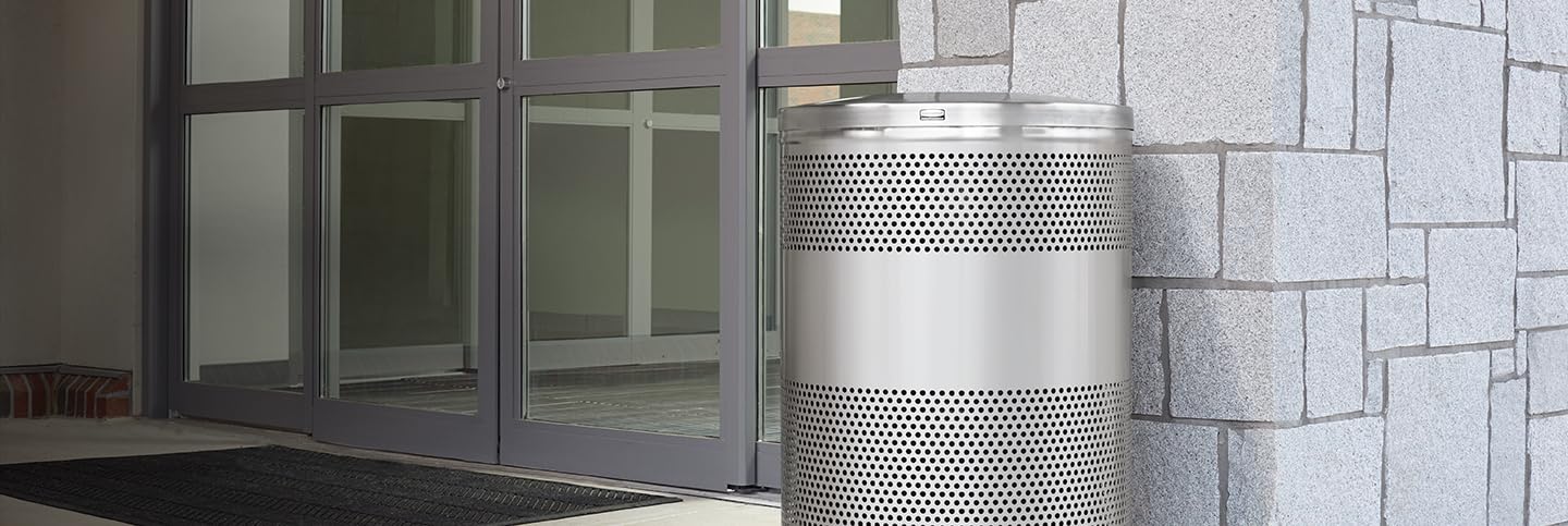 Rubbermaid Commercial Products Classic Open Top Outdoor Trash Can, 51-Gallon, Round Stainless Steel, Garbage Bin for Mall/Stadium/Office/Lobby/Restaurant