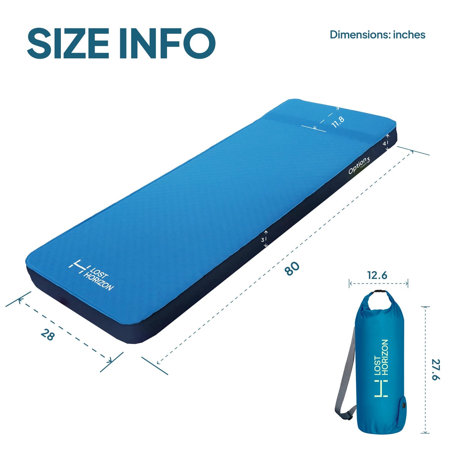 Lost Horizon Air & Foam Camping Mattress, Self-Inflating Sleeping Pad, 3" Thick, with Pump Sack, Single