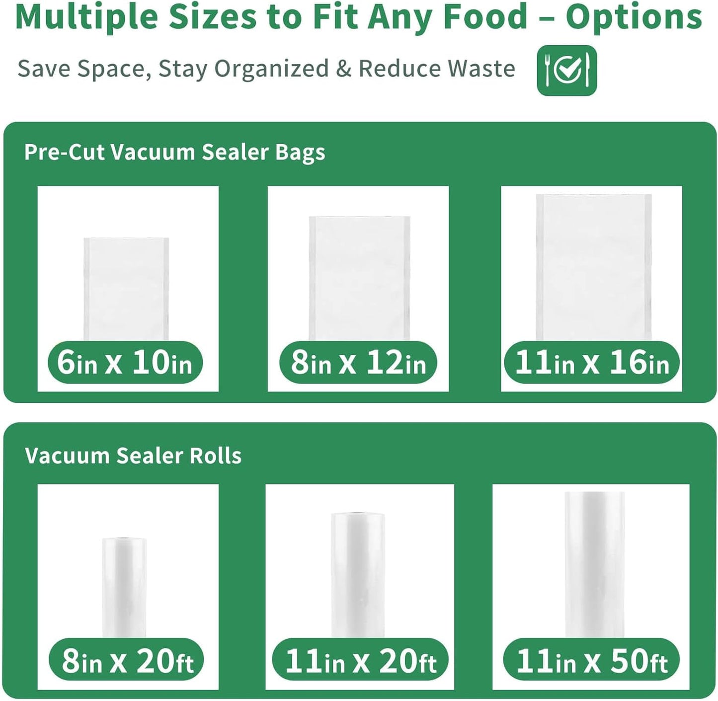 Aotto Vacuum Sealer Bags - 6 Pack Commercial Grade BPA-Free Food Storage Bags | 8"x20' & 11"x20'