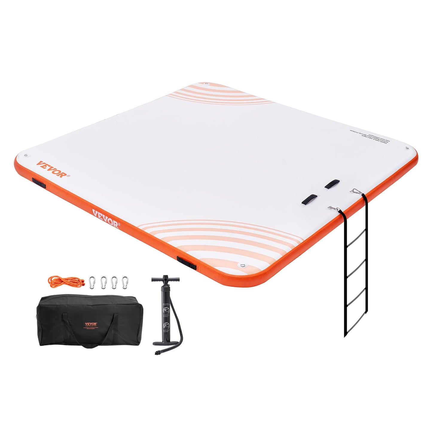 VEVOR Inflatable Floating Dock, 10 x 10FT Inflatable Dock Platform, Non-Slip Water Floating Dock Mat with Portable Carrying Bag & Detachable Ladder, Floating Platform Island Raft for Pool Beach Ocean