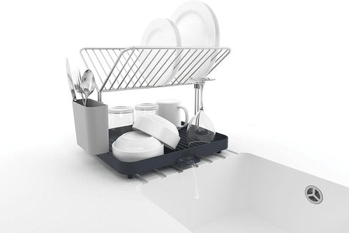 Joseph Joseph Y-Rack Dish Rack - Large Gray Set with Cutlery Organizer & Drain Board