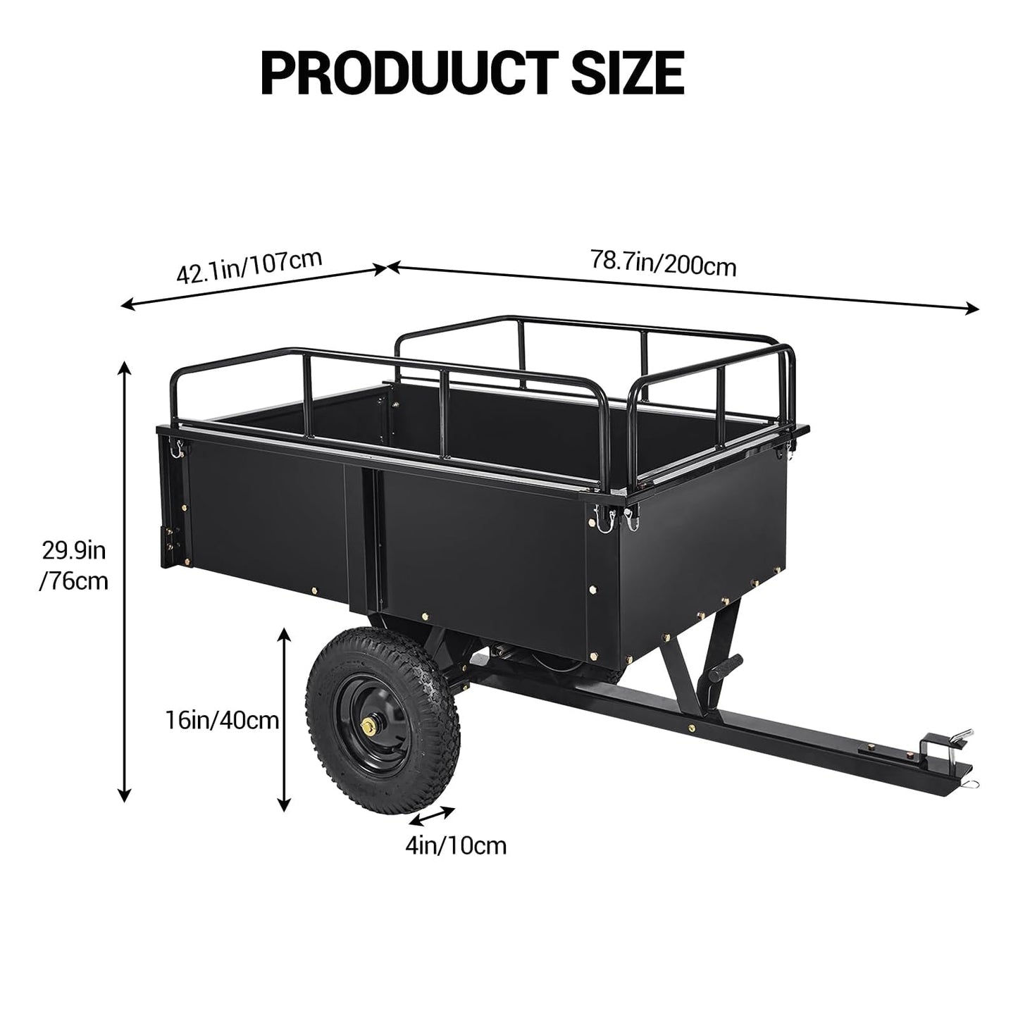 750 LBS Utility Trailer, 15 Cu.Ft Heavy Duty Steel Dump Cart Garden Trailer, with Removable Sides, Hand Pull & Foot Pedal Wagon for ATV, UTV, Lawn Mower, Tractor, Multipurpose Yard Trailer, Black