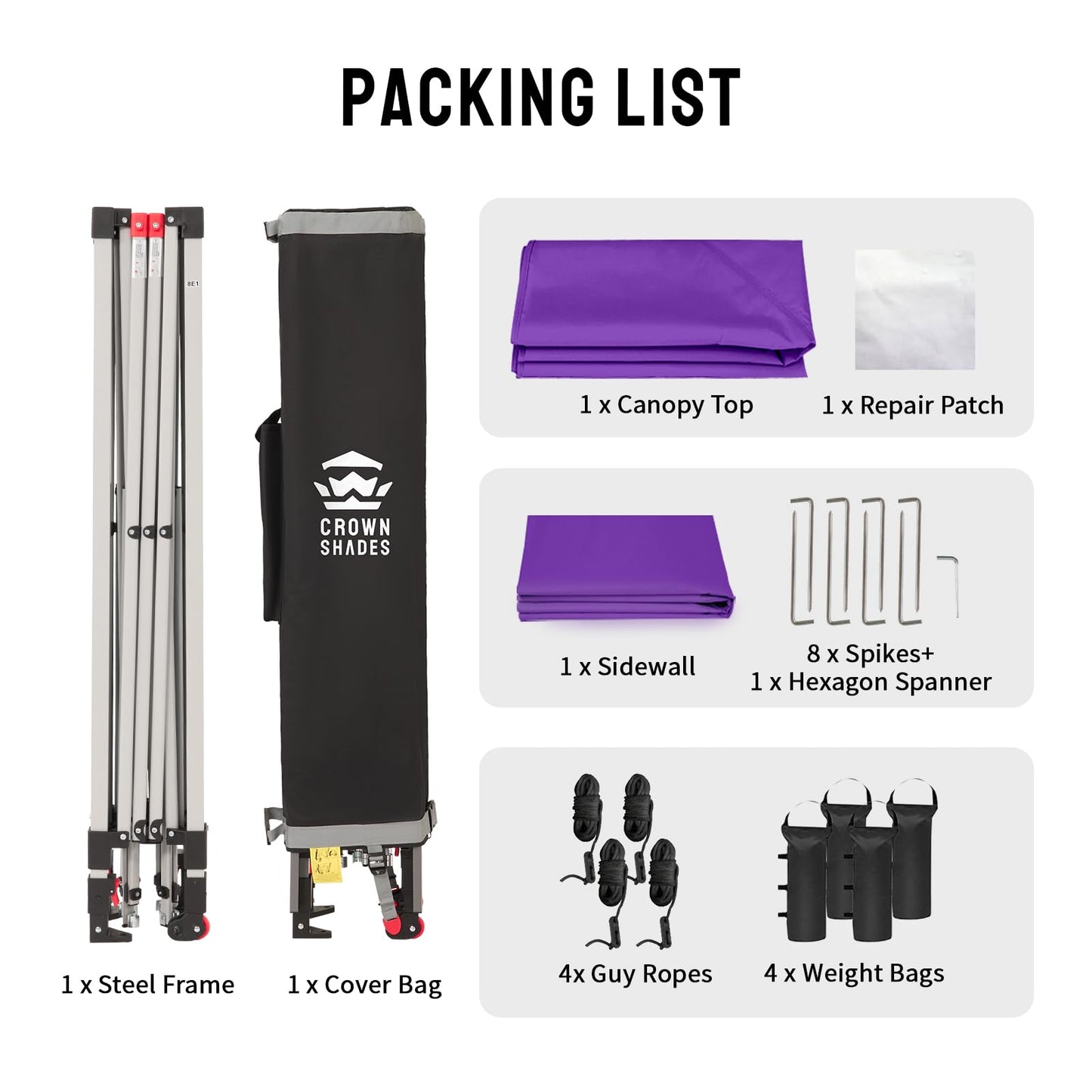 CROWN SHADES 10x10 Pop Up Canopy with 1 Side Wall - Beach Tent with One Push Setup - Outdoor Sun Shade for Events, Parties, Camping - Gazebo with STO-N-Go Cover Bag (Purple)