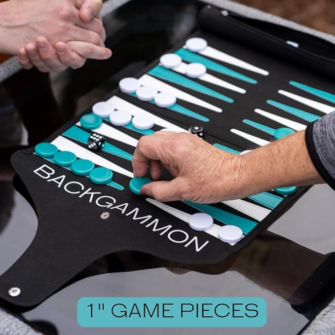Roll-Up Travel Backgammon Game | Lightweight Roll-up Backgammon Set | Travel Backgammon Sets for Adults | Travel-Size Strategy Game for Camping Backpacking or Beach | Wine & White