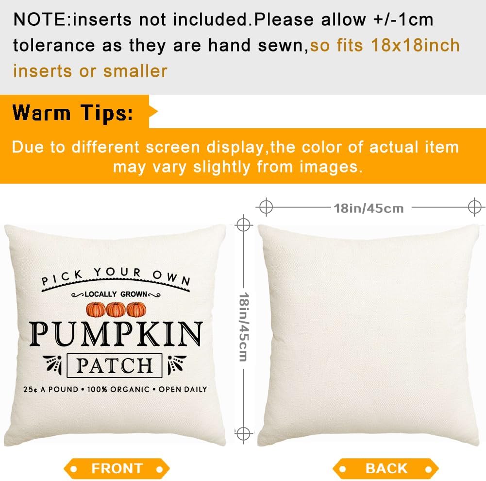 RABUSOFA Fall Pillow Covers - 18x18 Inch Waterproof Pumpkin Patch Design | Seasonal Home Decor