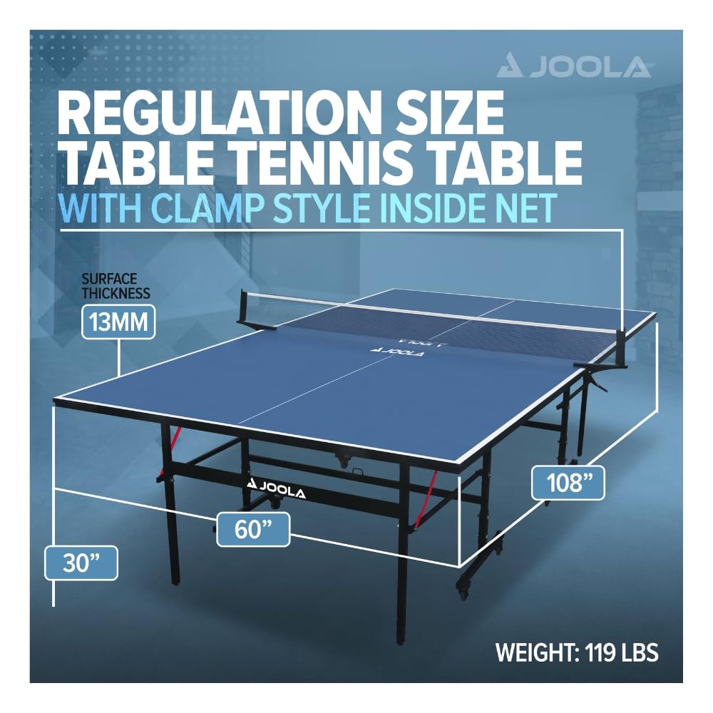 JOOLA Inside 13 - Professional MDF Indoor Table Tennis Table with Quick Clamp Ping Pong Net and Post Set - 10 Minute Easy Assembly - Ping Pong Table with Single Player Playback Mode