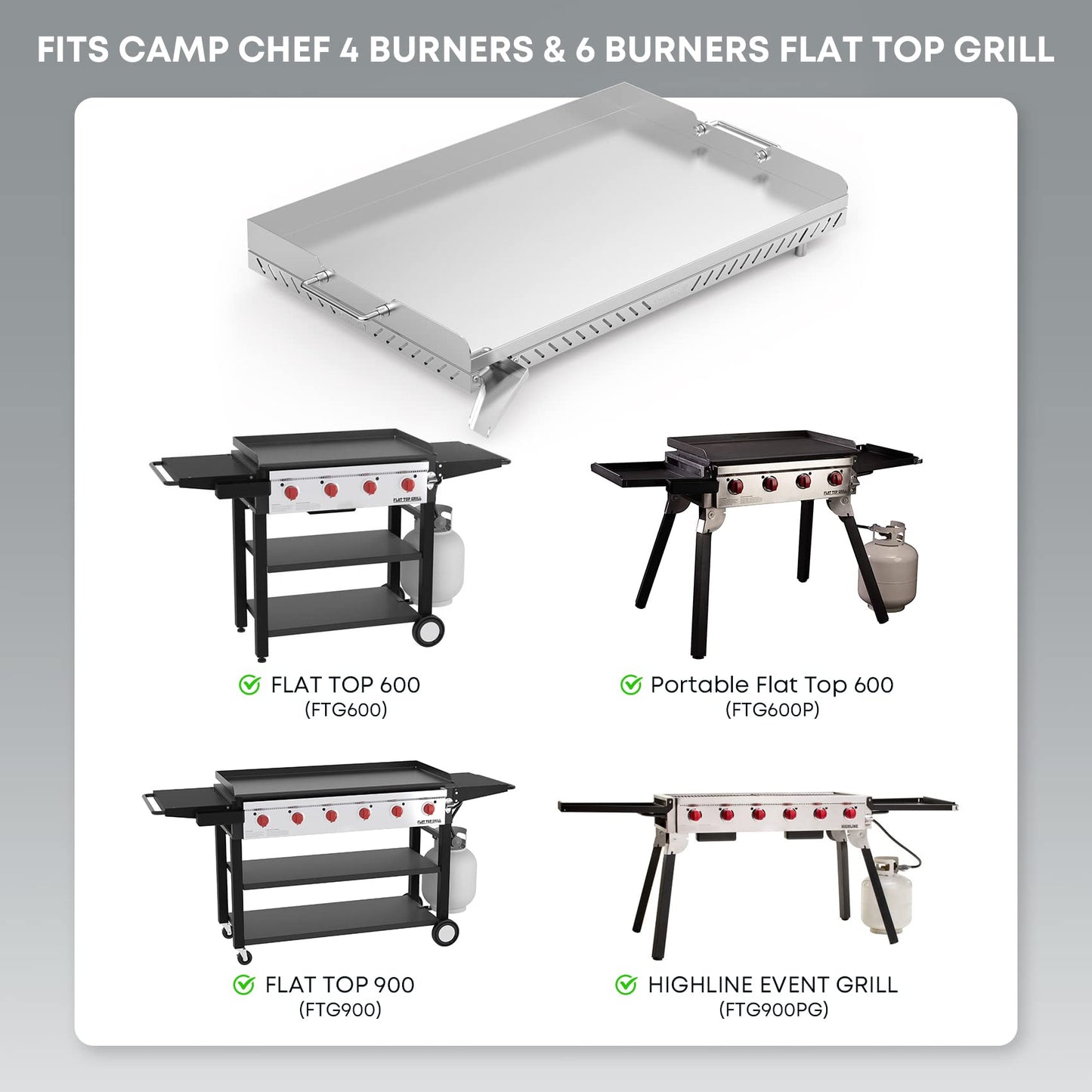 Stanbroil Stainless Steel Flat Top Griddle for Camp Chef 4 Burner Grills, FTG600, FTG900PG, Replacement for FTG600P, Cooking Dimensions: 28" x 17"